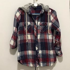 Plaid shirt w/ detachable hood